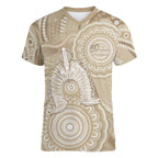 50 Years Deadly NAIDOC Week 2026 Personalised Women V-Neck T-Shirt Dhari Beige Indigenous Art
