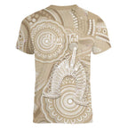 50 Years Deadly NAIDOC Week 2026 Personalised Women V-Neck T-Shirt Dhari Beige Indigenous Art