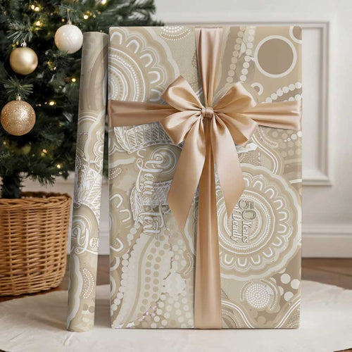 50 Years Deadly NAIDOC Week 2026 Personalised Wrapping Paper Dhari Beige Indigenous Art