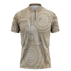 50 Years Deadly NAIDOC Week 2026 Personalised Zipper Polo Shirt Dhari Beige Indigenous Art