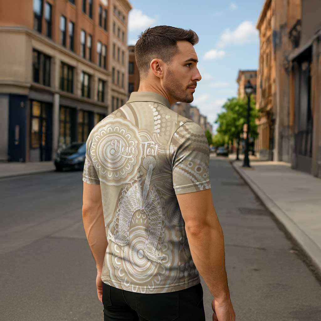 50 Years Deadly NAIDOC Week 2026 Personalised Zipper Polo Shirt Dhari Beige Indigenous Art