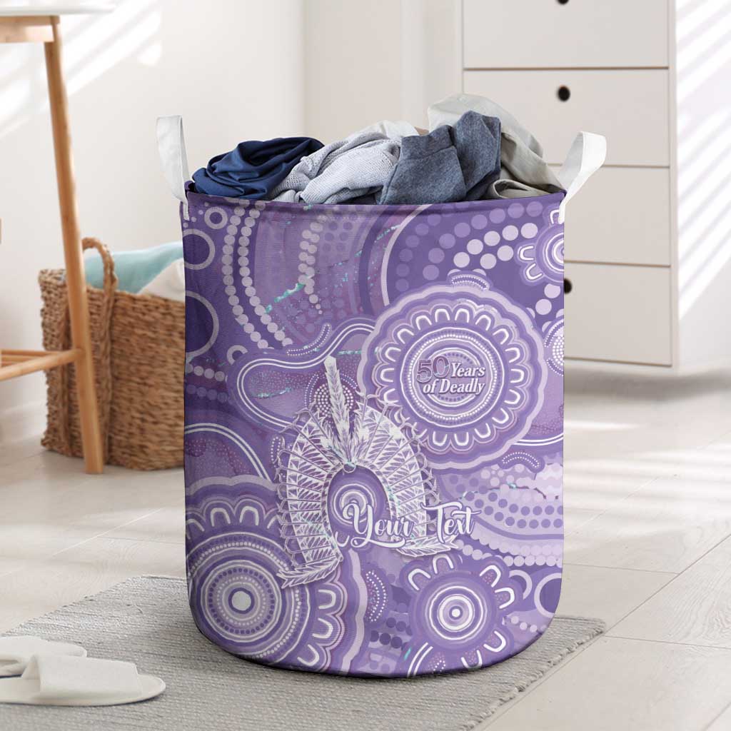 50 Years Deadly NAIDOC Week 2026 Personalised Laundry Basket Dhari Purple Indigenous Art