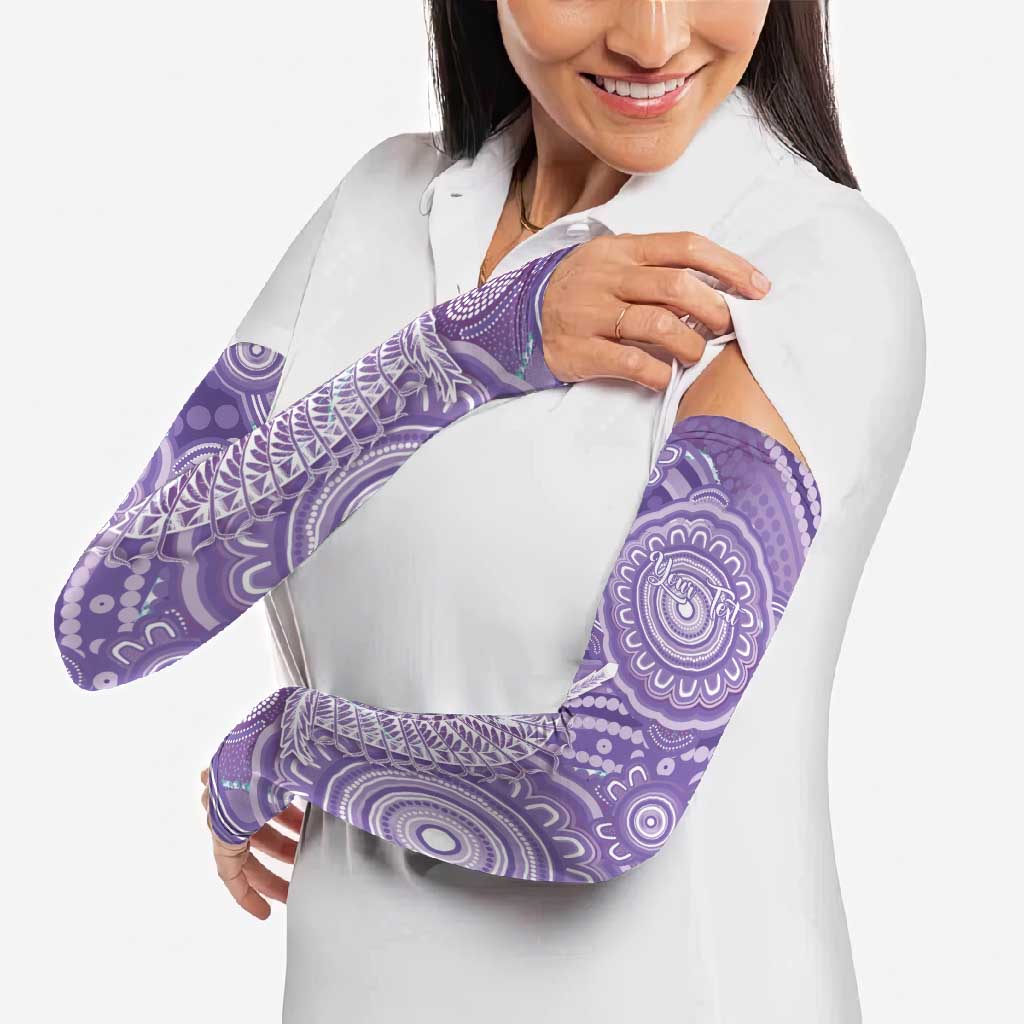 50 Years Deadly NAIDOC Week 2026 Personalised Arm Sleeves Dhari Purple Indigenous Art