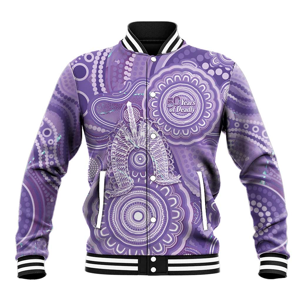 50 Years Deadly NAIDOC Week 2026 Personalised Baseball Jacket Dhari Purple Indigenous Art