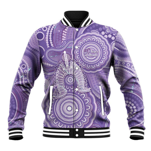 50 Years Deadly NAIDOC Week 2026 Personalised Baseball Jacket Dhari Purple Indigenous Art