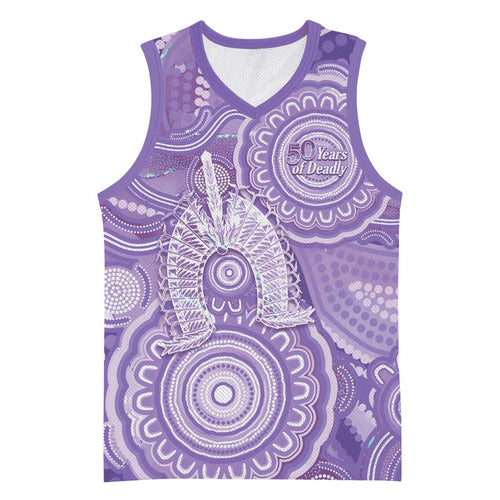 50 Years Deadly NAIDOC Week 2026 Personalised Basketball Jersey Dhari Purple Indigenous Art