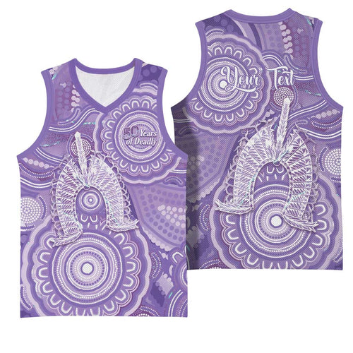 50 Years Deadly NAIDOC Week 2026 Personalised Basketball Jersey Dhari Purple Indigenous Art