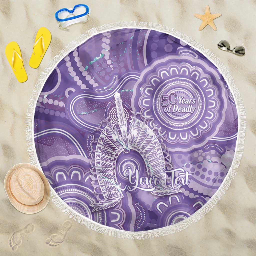 50 Years Deadly NAIDOC Week 2026 Personalised Beach Blanket Dhari Purple Indigenous Art