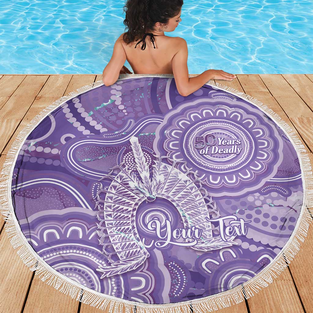 50 Years Deadly NAIDOC Week 2026 Personalised Beach Blanket Dhari Purple Indigenous Art