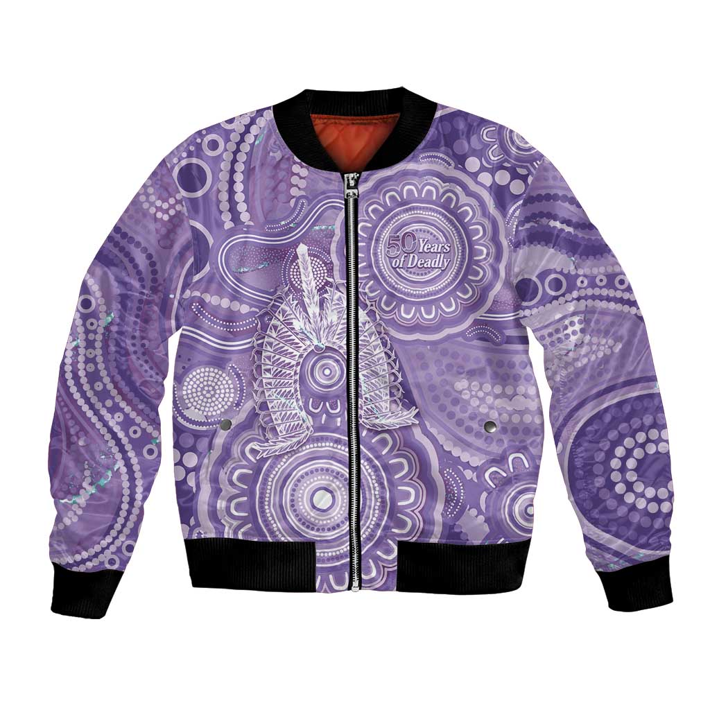 50 Years Deadly NAIDOC Week 2026 Personalised Bomber Jacket Dhari Purple Indigenous Art