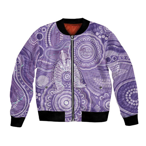 50 Years Deadly NAIDOC Week 2026 Personalised Bomber Jacket Dhari Purple Indigenous Art