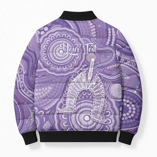 50 Years Deadly NAIDOC Week 2026 Personalised Bomber Puffer Jacket Dhari Purple Indigenous Art