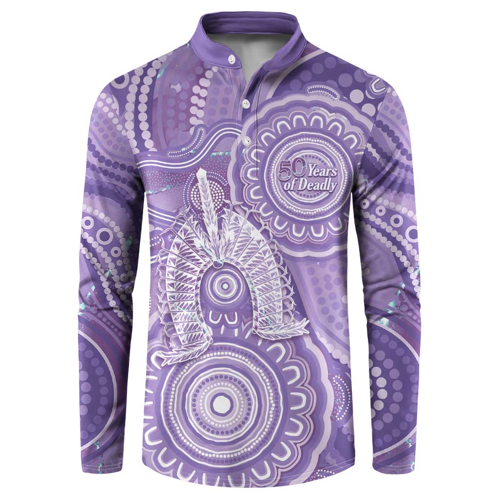 50 Years Deadly NAIDOC Week 2026 Personalised Button Sweatshirt Dhari Purple Indigenous Art