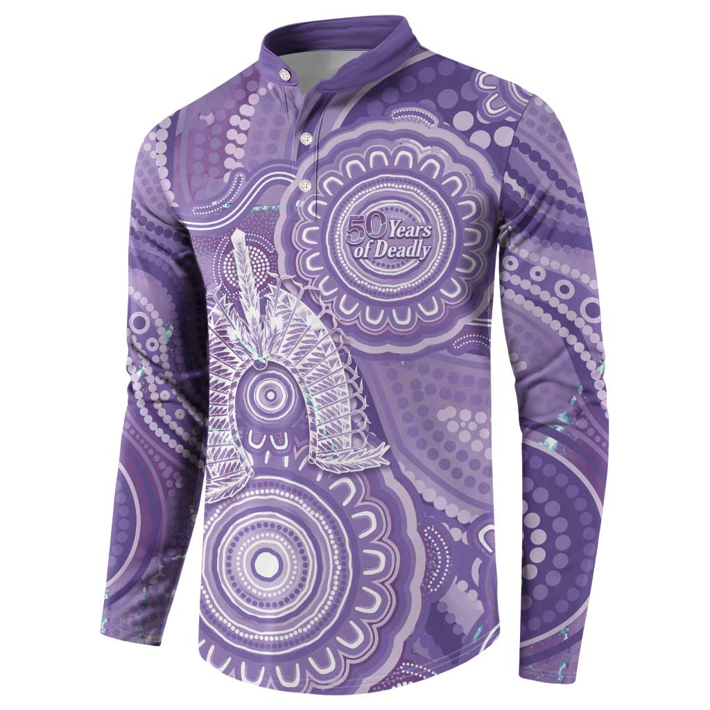 50 Years Deadly NAIDOC Week 2026 Personalised Button Sweatshirt Dhari Purple Indigenous Art