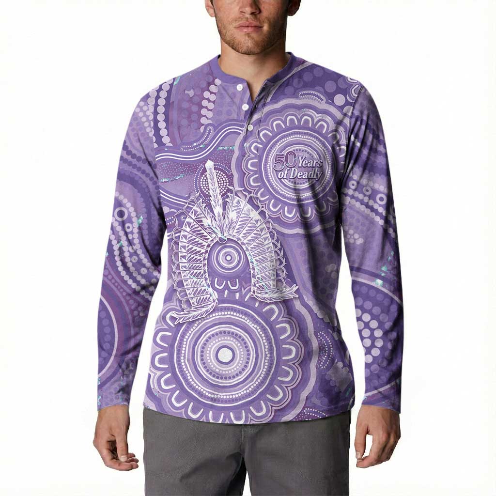 50 Years Deadly NAIDOC Week 2026 Personalised Button Sweatshirt Dhari Purple Indigenous Art