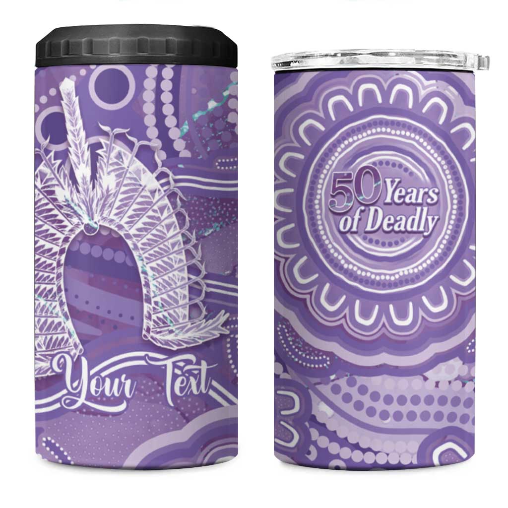 50 Years Deadly NAIDOC Week 2026 Personalised 4 in 1 Can Cooler Tumbler Dhari Purple Indigenous Art