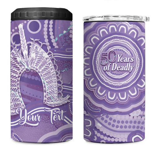 50 Years Deadly NAIDOC Week 2026 Personalised 4 in 1 Can Cooler Tumbler Dhari Purple Indigenous Art