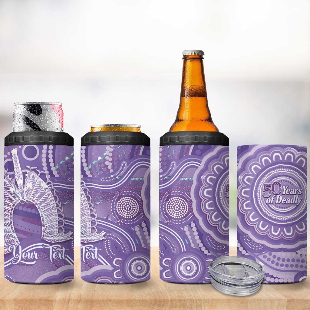 50 Years Deadly NAIDOC Week 2026 Personalised 4 in 1 Can Cooler Tumbler Dhari Purple Indigenous Art