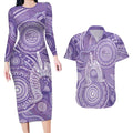 50 Years Deadly NAIDOC Week 2026 Personalised Couples Matching Long Sleeve Bodycon Dress and Hawaiian Shirt Dhari Purple Indigenous Art