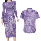 50 Years Deadly NAIDOC Week 2026 Personalised Couples Matching Long Sleeve Bodycon Dress and Hawaiian Shirt Dhari Purple Indigenous Art