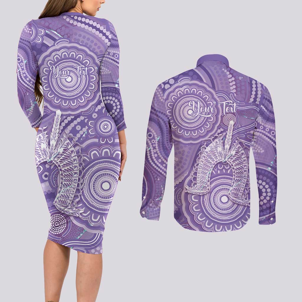 50 Years Deadly NAIDOC Week 2026 Personalised Couples Matching Long Sleeve Bodycon Dress and Long Sleeve Button Shirt Dhari Purple Indigenous Art