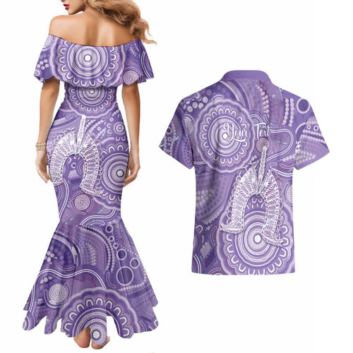 50 Years Deadly NAIDOC Week 2026 Personalised Couples Matching Mermaid Dress and Hawaiian Shirt Dhari Purple Indigenous Art
