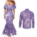 50 Years Deadly NAIDOC Week 2026 Personalised Couples Matching Mermaid Dress and Long Sleeve Button Shirt Dhari Purple Indigenous Art