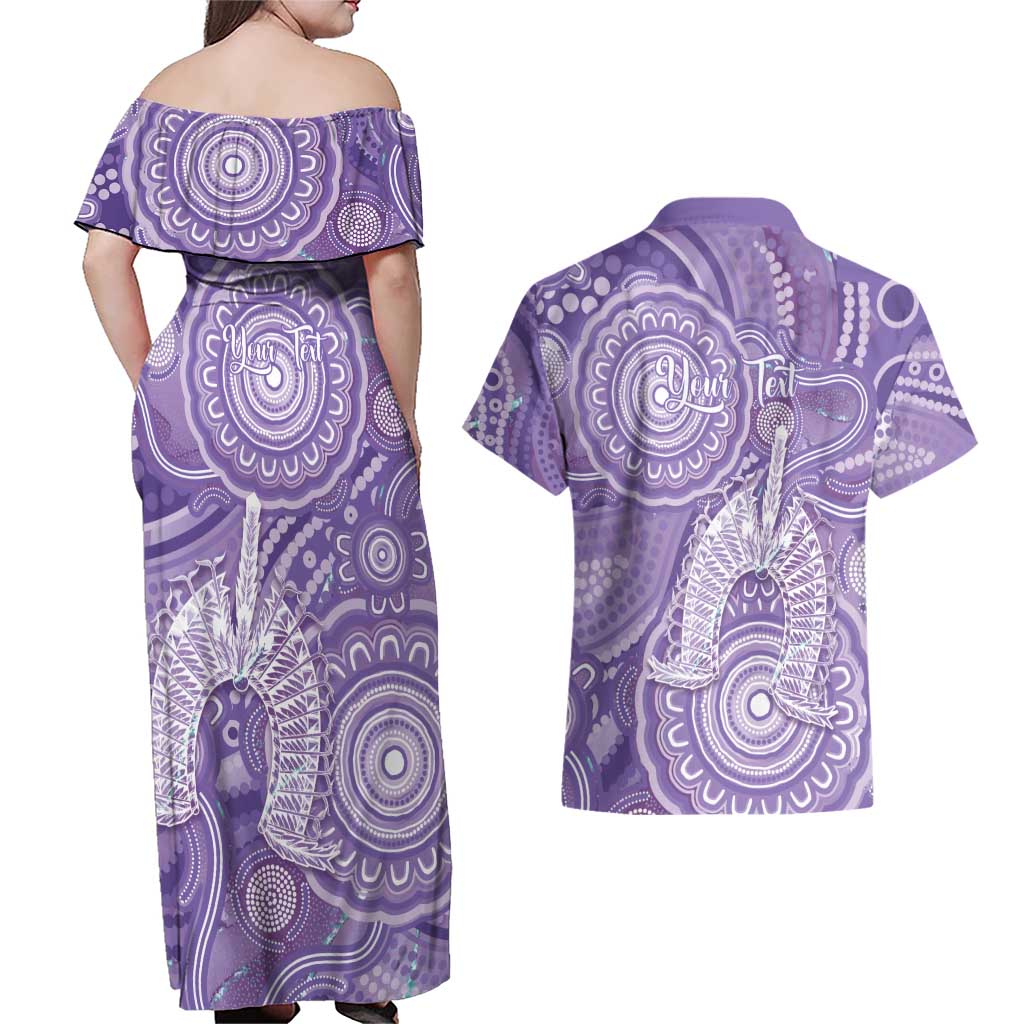 50 Years Deadly NAIDOC Week 2026 Personalised Couples Matching Off Shoulder Maxi Dress and Hawaiian Shirt Dhari Purple Indigenous Art
