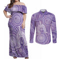 50 Years Deadly NAIDOC Week 2026 Personalised Couples Matching Off Shoulder Maxi Dress and Long Sleeve Button Shirt Dhari Purple Indigenous Art