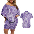 50 Years Deadly NAIDOC Week 2026 Personalised Couples Matching Off Shoulder Short Dress and Hawaiian Shirt Dhari Purple Indigenous Art