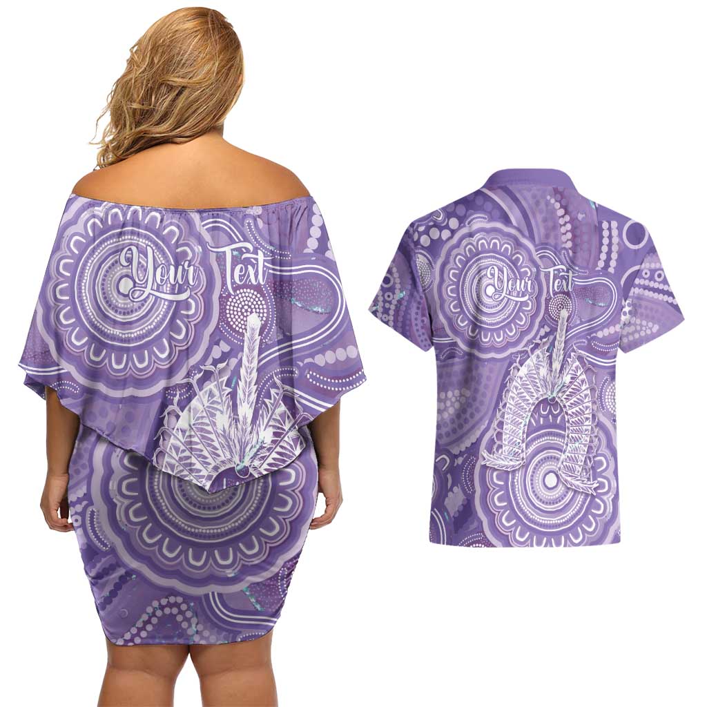 50 Years Deadly NAIDOC Week 2026 Personalised Couples Matching Off Shoulder Short Dress and Hawaiian Shirt Dhari Purple Indigenous Art