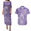50 Years Deadly NAIDOC Week 2026 Personalised Couples Matching Puletasi and Hawaiian Shirt Dhari Purple Indigenous Art