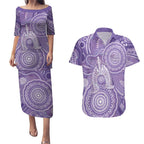 50 Years Deadly NAIDOC Week 2026 Personalised Couples Matching Puletasi and Hawaiian Shirt Dhari Purple Indigenous Art