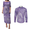 50 Years Deadly NAIDOC Week 2026 Personalised Couples Matching Puletasi and Long Sleeve Button Shirt Dhari Purple Indigenous Art