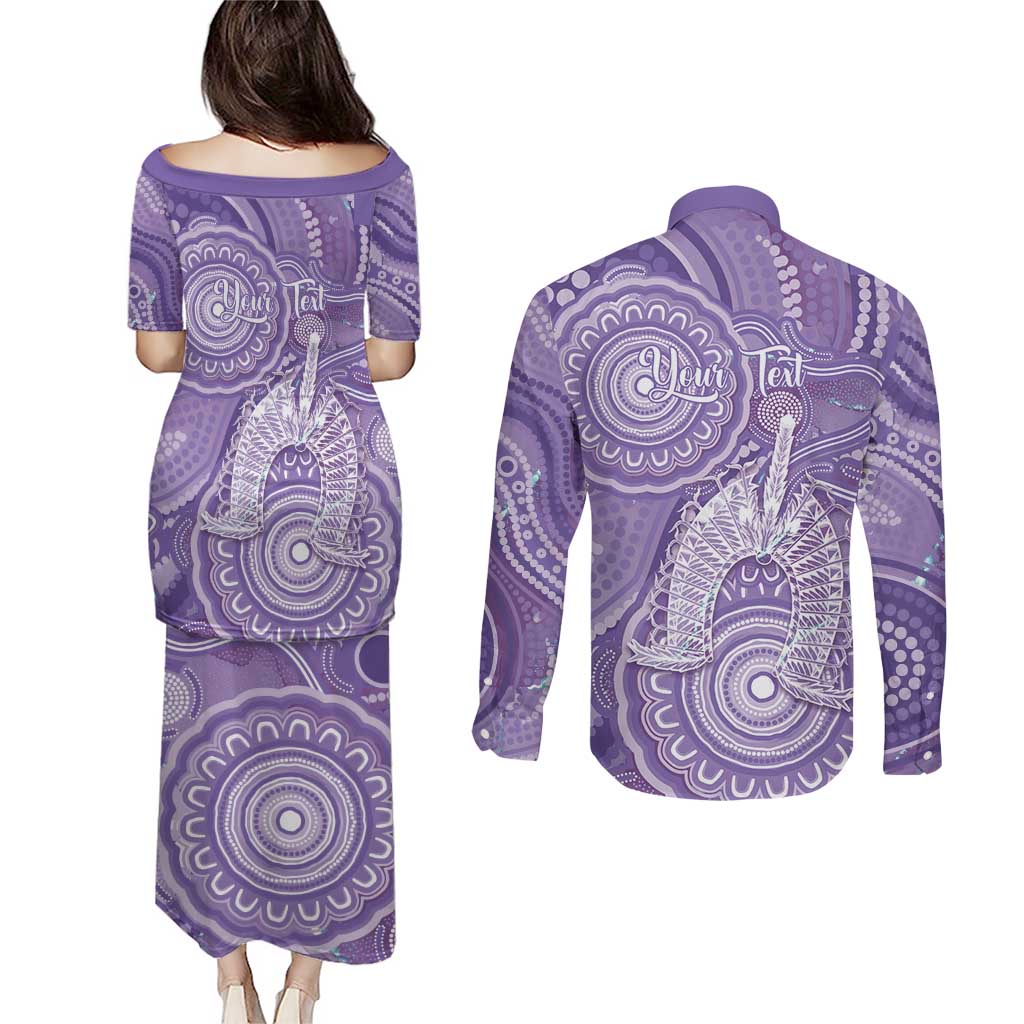 50 Years Deadly NAIDOC Week 2026 Personalised Couples Matching Puletasi and Long Sleeve Button Shirt Dhari Purple Indigenous Art