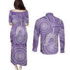 50 Years Deadly NAIDOC Week 2026 Personalised Couples Matching Puletasi and Long Sleeve Button Shirt Dhari Purple Indigenous Art