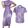 50 Years Deadly NAIDOC Week 2026 Personalised Couples Matching Short Sleeve Bodycon Dress and Hawaiian Shirt Dhari Purple Indigenous Art