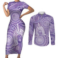 50 Years Deadly NAIDOC Week 2026 Personalised Couples Matching Short Sleeve Bodycon Dress and Long Sleeve Button Shirt Dhari Purple Indigenous Art