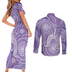 50 Years Deadly NAIDOC Week 2026 Personalised Couples Matching Short Sleeve Bodycon Dress and Long Sleeve Button Shirt Dhari Purple Indigenous Art