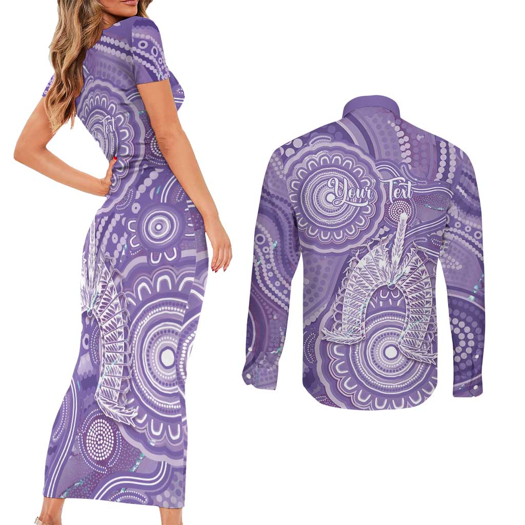 50 Years Deadly NAIDOC Week 2026 Personalised Couples Matching Short Sleeve Bodycon Dress and Long Sleeve Button Shirt Dhari Purple Indigenous Art