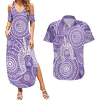 50 Years Deadly NAIDOC Week 2026 Personalised Couples Matching Summer Maxi Dress and Hawaiian Shirt Dhari Purple Indigenous Art
