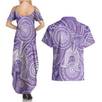 50 Years Deadly NAIDOC Week 2026 Personalised Couples Matching Summer Maxi Dress and Hawaiian Shirt Dhari Purple Indigenous Art