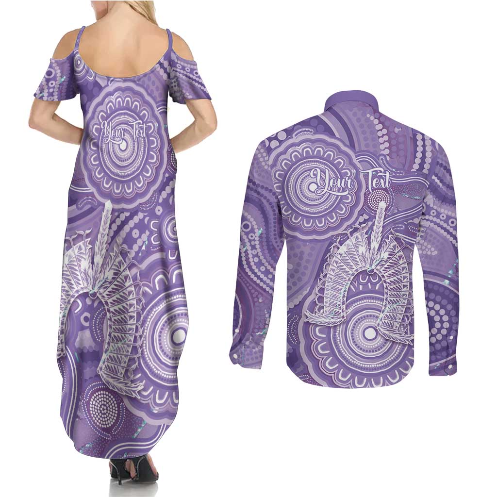 50 Years Deadly NAIDOC Week 2026 Personalised Couples Matching Summer Maxi Dress and Long Sleeve Button Shirt Dhari Purple Indigenous Art