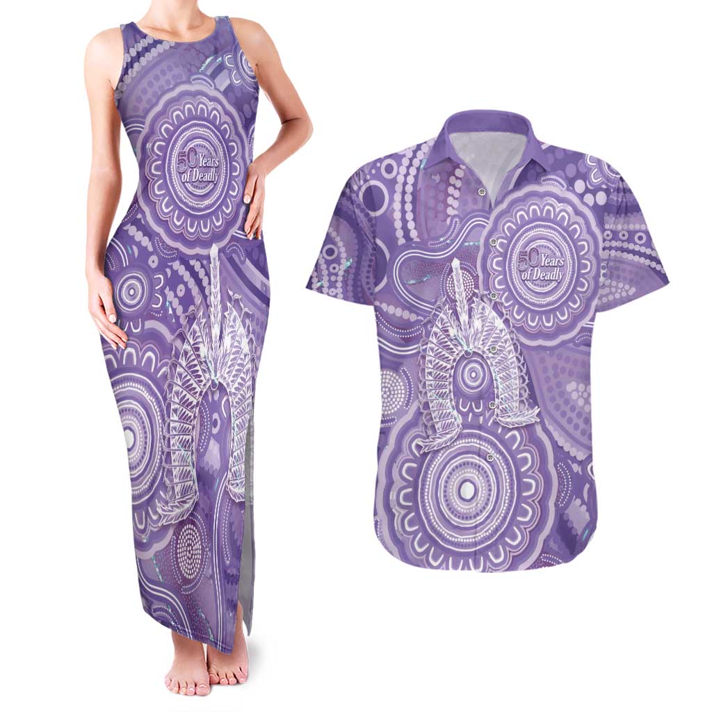 50 Years Deadly NAIDOC Week 2026 Personalised Couples Matching Tank Maxi Dress and Hawaiian Shirt Dhari Purple Indigenous Art
