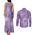 50 Years Deadly NAIDOC Week 2026 Personalised Couples Matching Tank Maxi Dress and Long Sleeve Button Shirt Dhari Purple Indigenous Art