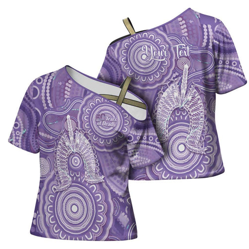 50 Years Deadly NAIDOC Week 2026 Personalised Cross Shoulder Shirt Dhari Purple Indigenous Art