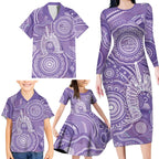 50 Years Deadly NAIDOC Week 2026 Personalised Family Matching Long Sleeve Bodycon Dress and Hawaiian Shirt Dhari Purple Indigenous Art