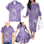 50 Years Deadly NAIDOC Week 2026 Personalised Family Matching Off The Shoulder Long Sleeve Dress and Hawaiian Shirt Dhari Purple Indigenous Art
