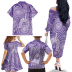 50 Years Deadly NAIDOC Week 2026 Personalised Family Matching Off The Shoulder Long Sleeve Dress and Hawaiian Shirt Dhari Purple Indigenous Art