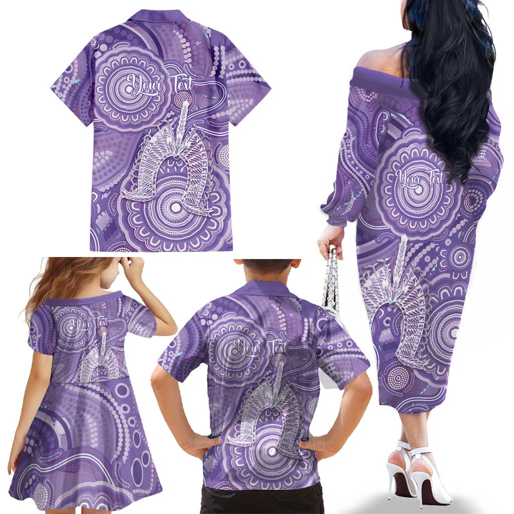 50 Years Deadly NAIDOC Week 2026 Personalised Family Matching Off The Shoulder Long Sleeve Dress and Hawaiian Shirt Dhari Purple Indigenous Art